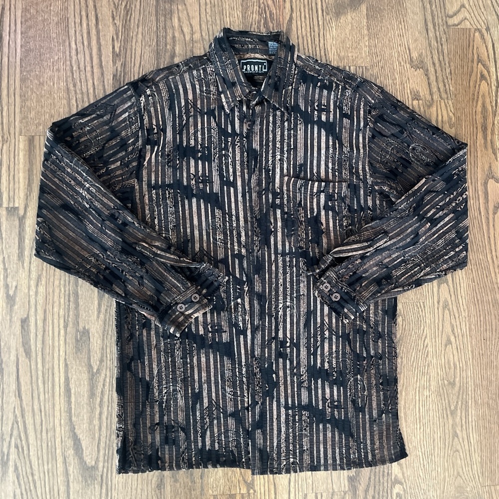 Pronti Brown / Black Striped Button Up Shirt Designer